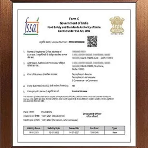 Fssai License Certificate