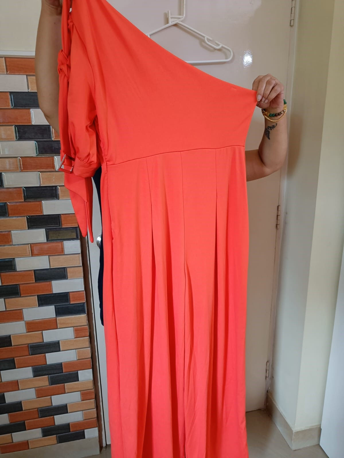 Off Shoulder Orange Jumpsuit