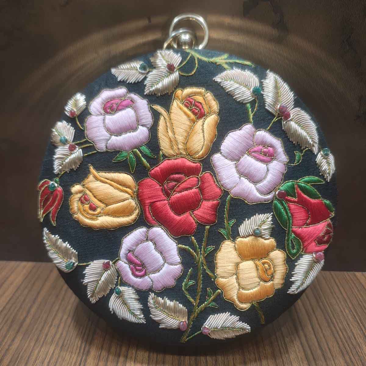 Black Round With Flowers